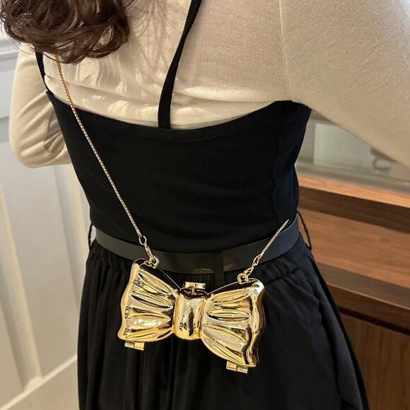 Gold Glamorous Women's Bowknot Mini Evening Bag - Picture 9 of 10